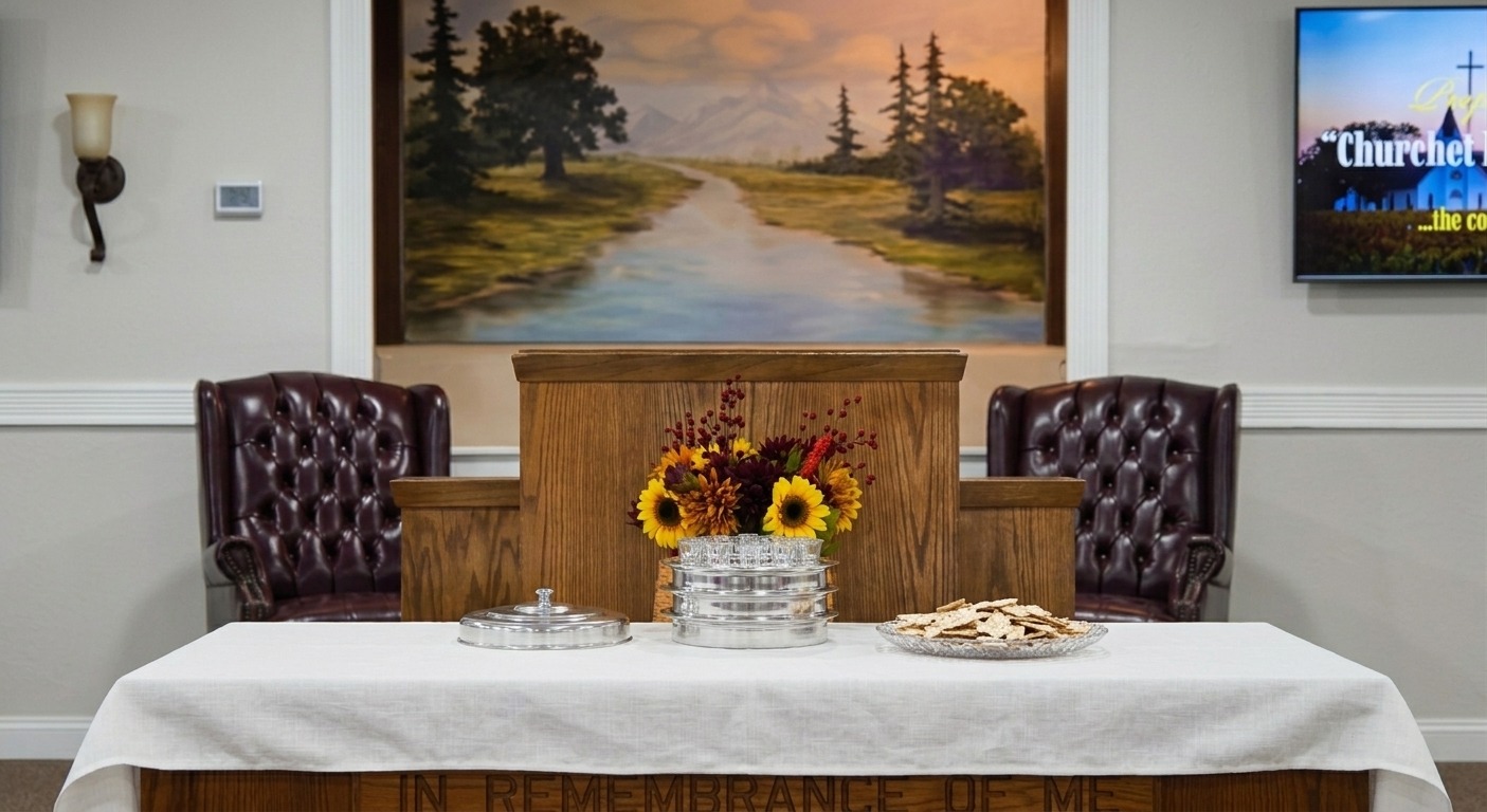 Temporary placeholder for a Lord's Supper table photograph